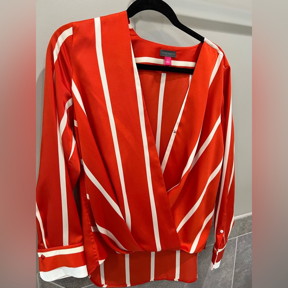 Vince Camuto Wrap front blouse. Longer in back. New with tags.